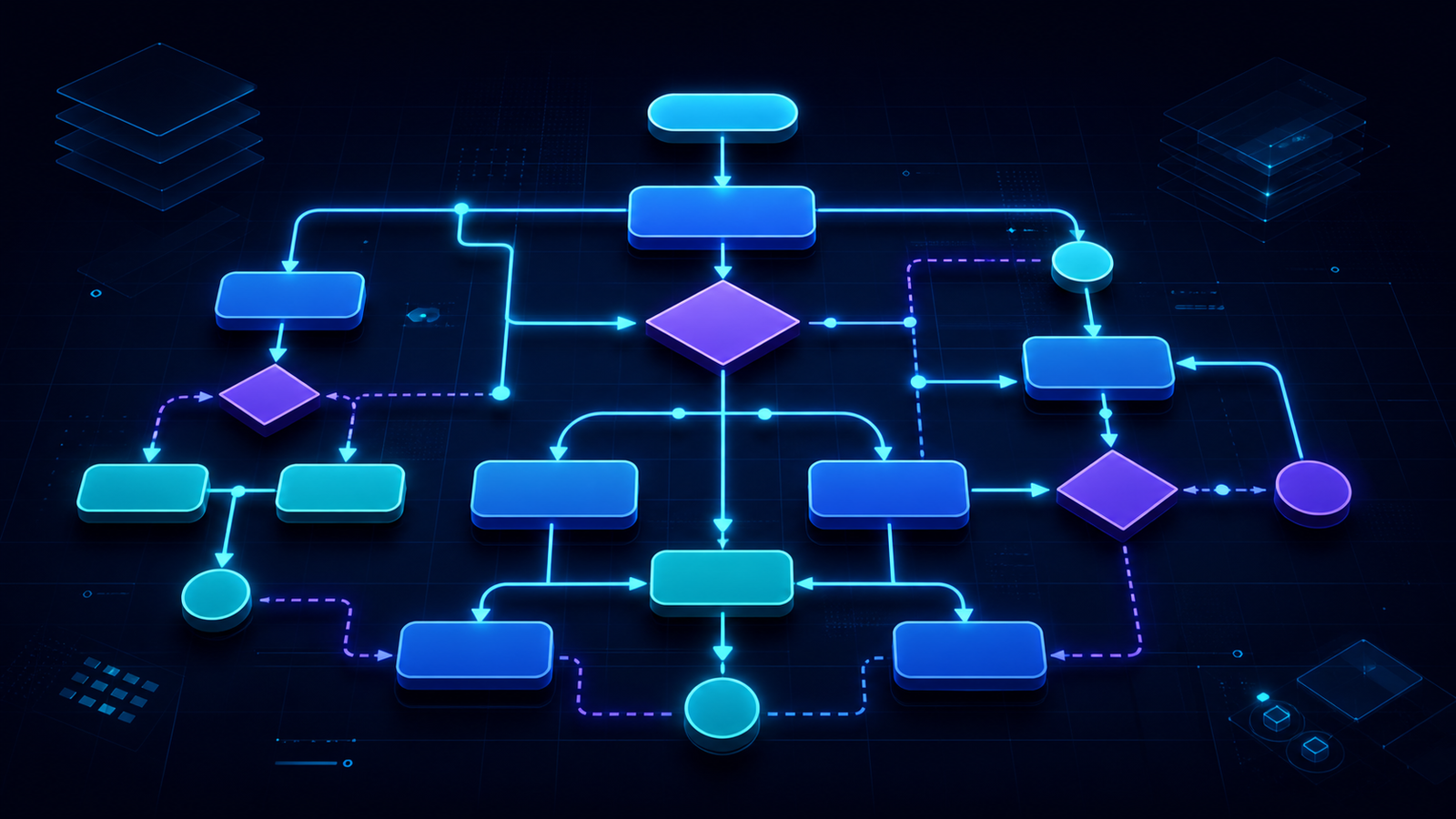 Neon diagram of linked tables, keys and relationship lines