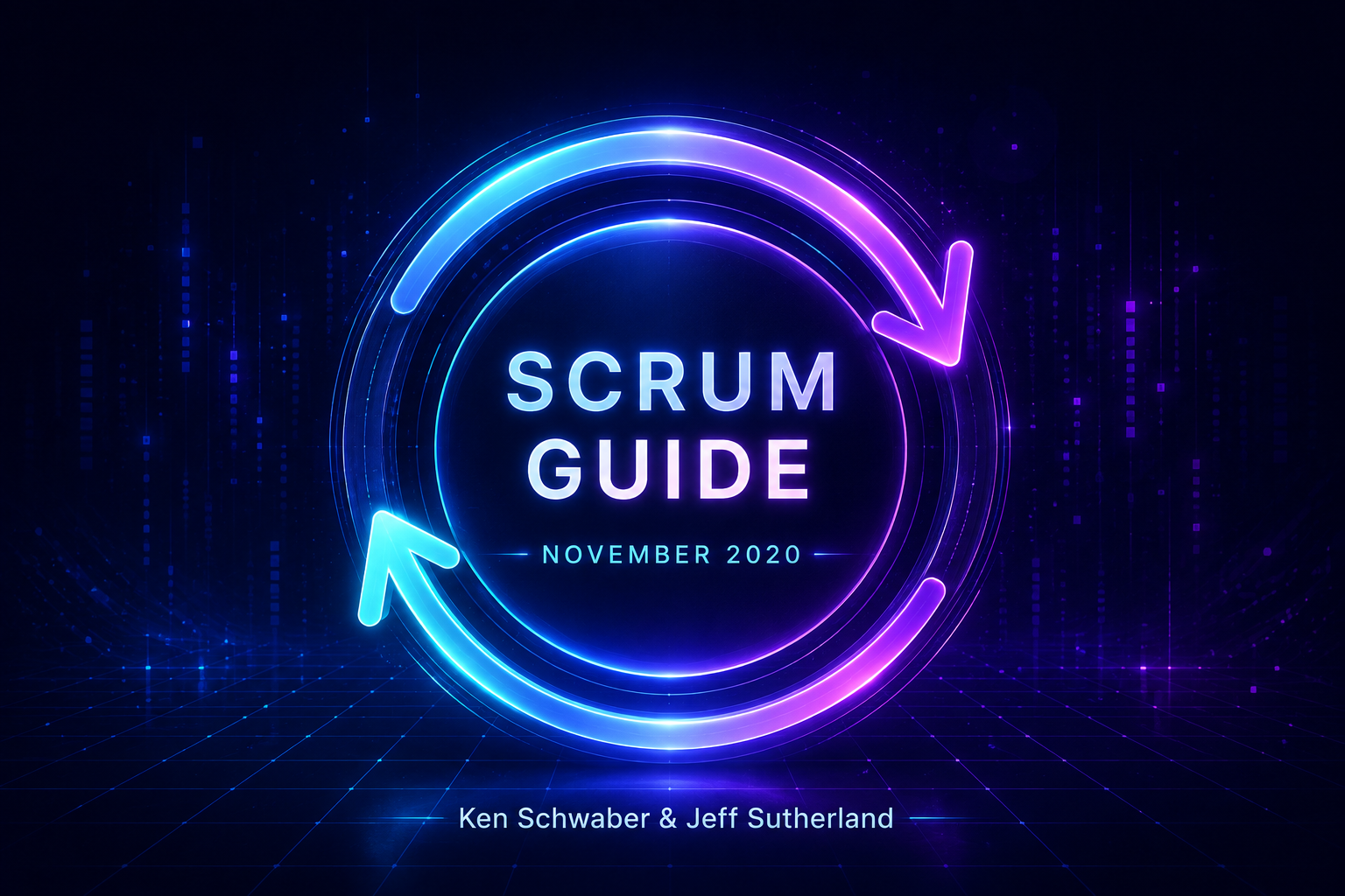 Capa editorial do Guia do Scrum com um ciclo iterativo em azul e roxo