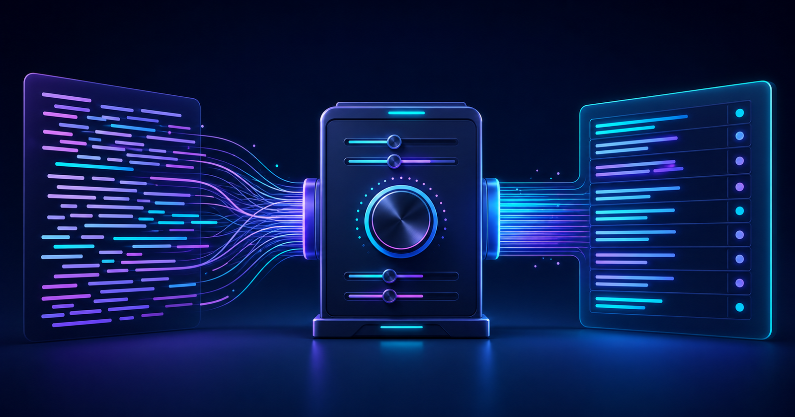 Neon text editing workspace with structured lines and transformation controls