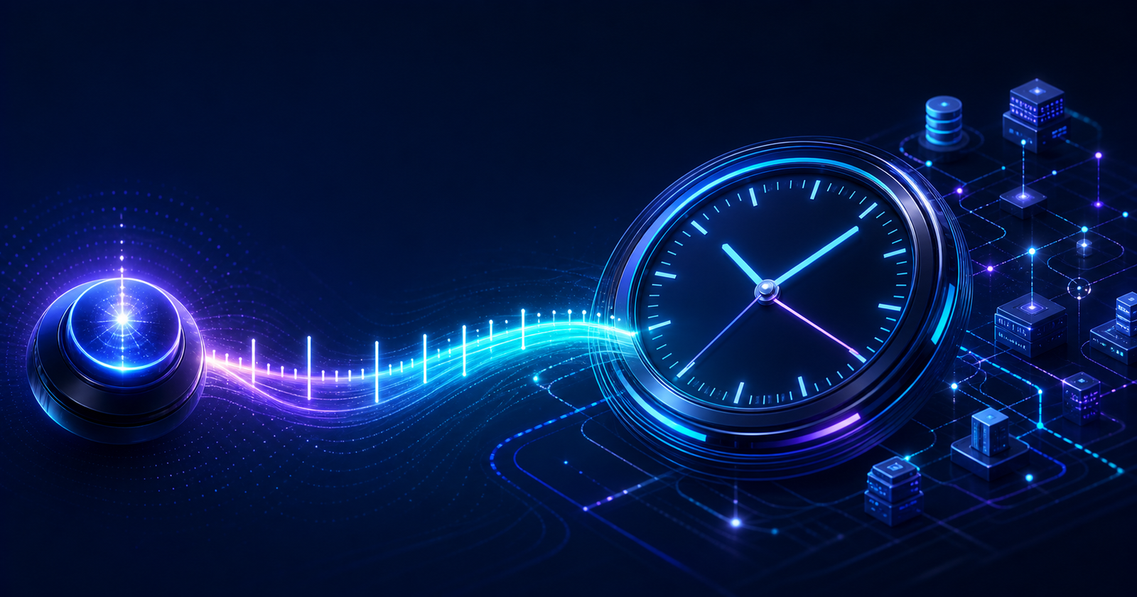 Digital clock and timeline flowing from the Unix epoch into modern systems