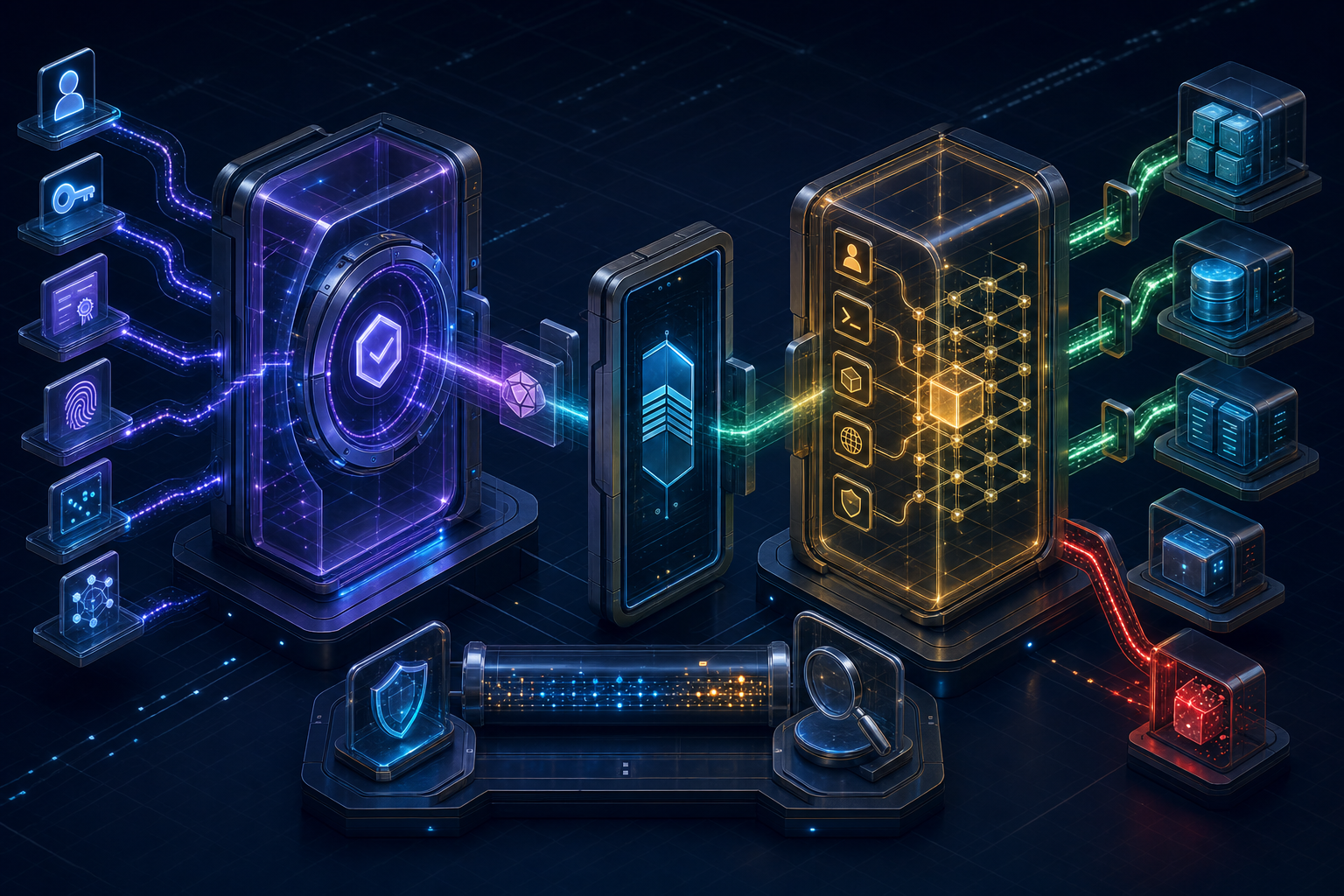 Enterprise flow separating identity proof from access decisions for protected APIs