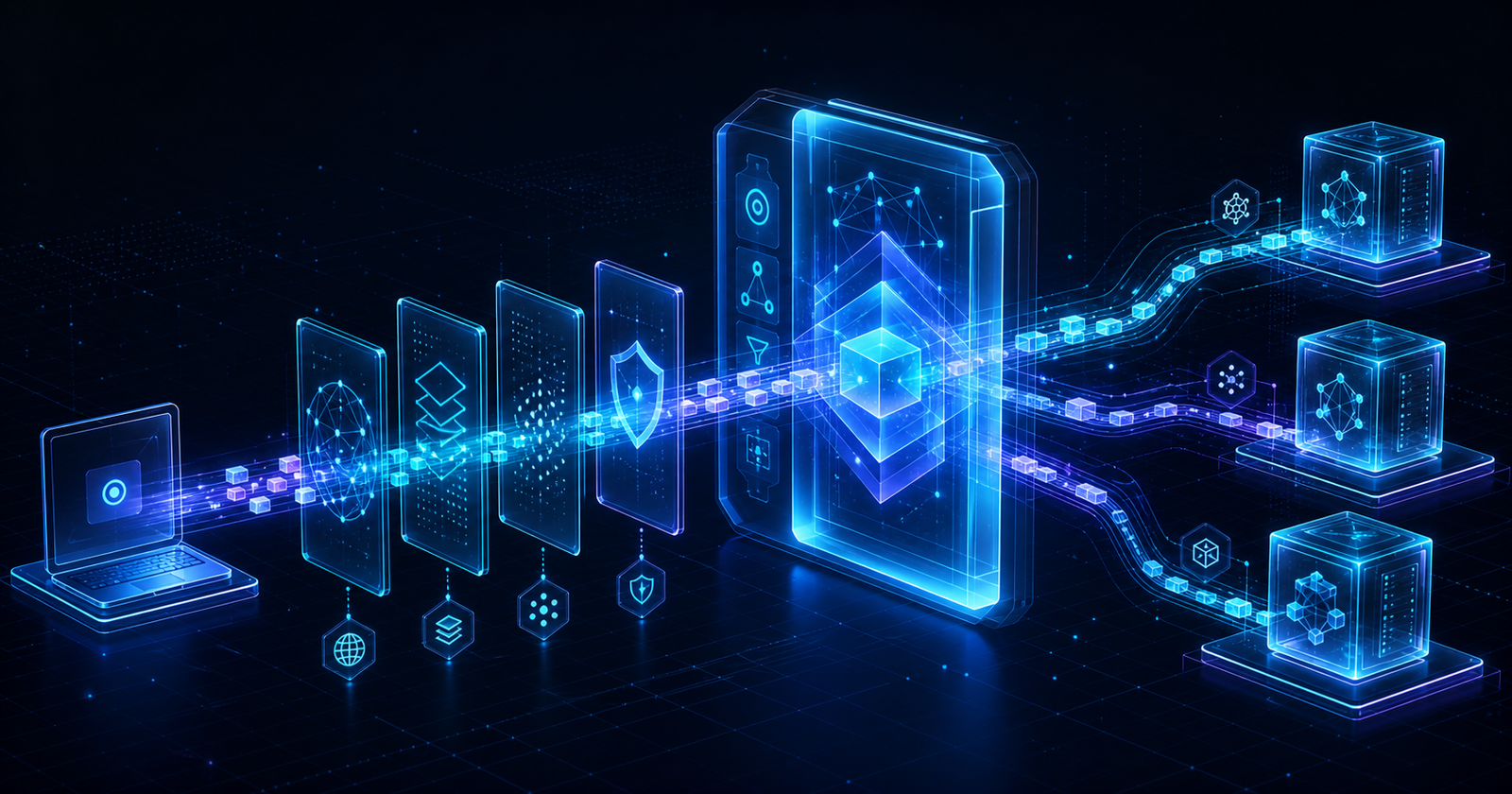 An API call crossing network layers and an API Gateway